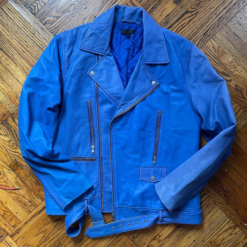 ASOS DESIGN BLUE DYED FAUX LEATHER MOTO JACKET